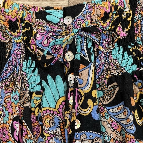 Haute Hippie Black & Blue Bright Floral Print Button Front High Low Maxi Skirt - Picture 8 of 11